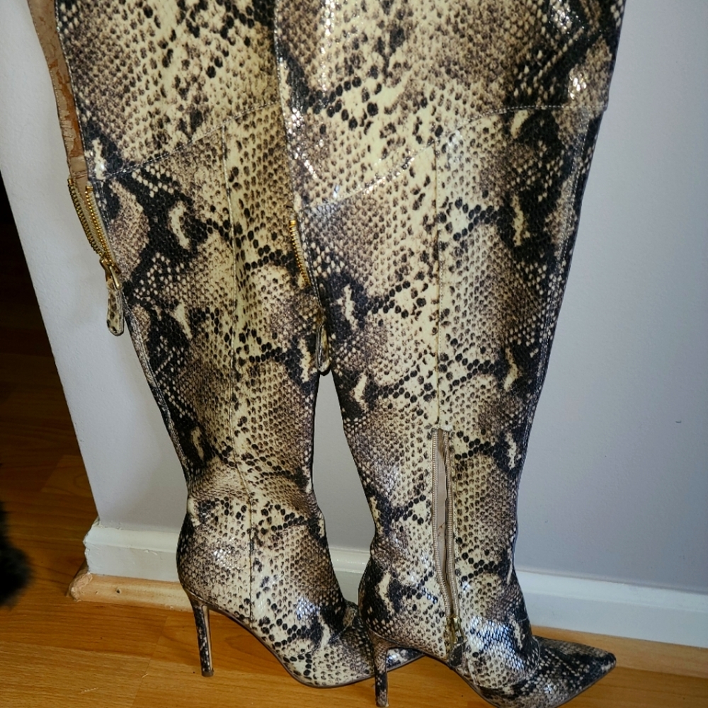 Guess snakeskin thigh high boots